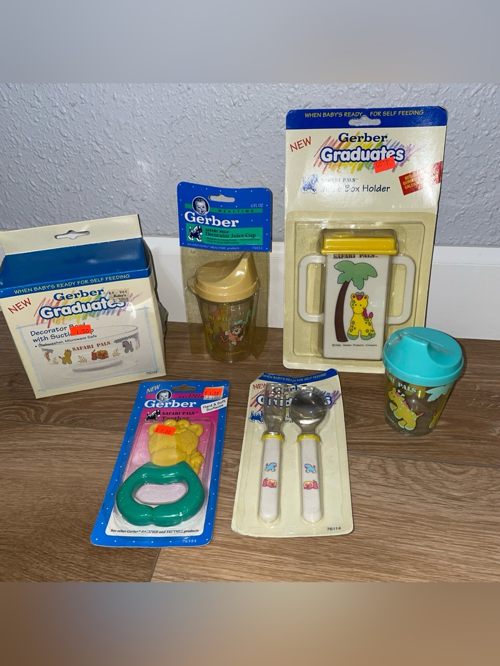 Vintage 1992 Gerber Graduates Safari Pals Feeding Set Yellow NOS
